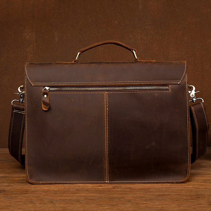 Vintage Handmade Crazy Horse Leather Handbag Large Capacity Briefcase For Men 15" Laptop Bag Work Business Bag