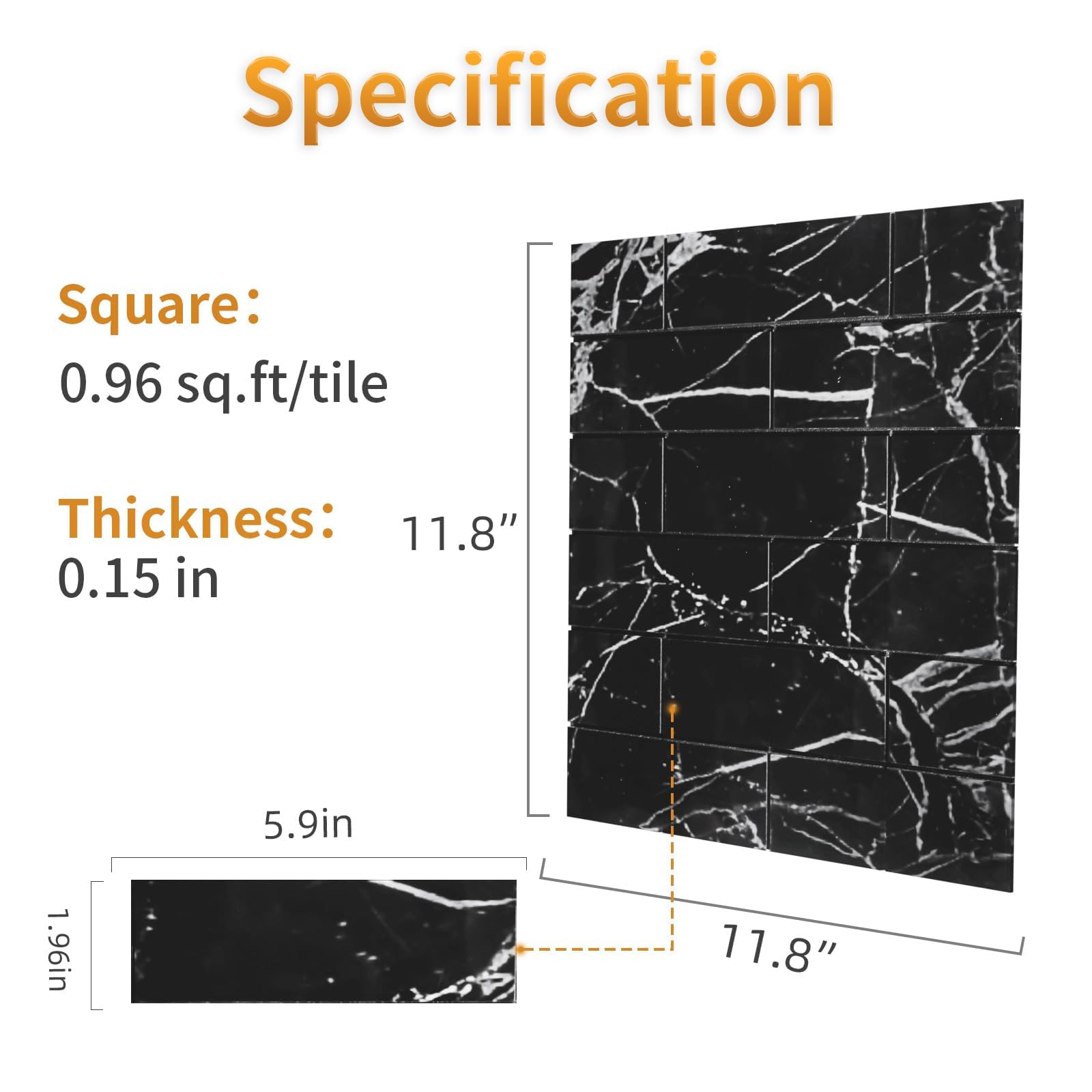 Backsplash Peel and Stick, Back Splashes Black 20 Pieces PET Subway Tile, 3D Wall Panels for Kitchen, Bedroom, Stairs