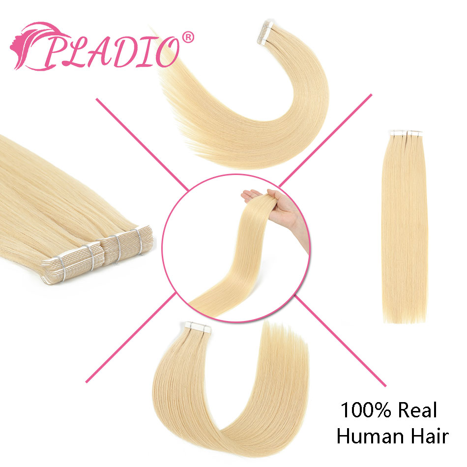 PLADIO เทปต่อผมมนุษย์ผมธรรมชาติผมยุโรปตรงสีบลอนด์ Weft กาว Remy Hair Extension