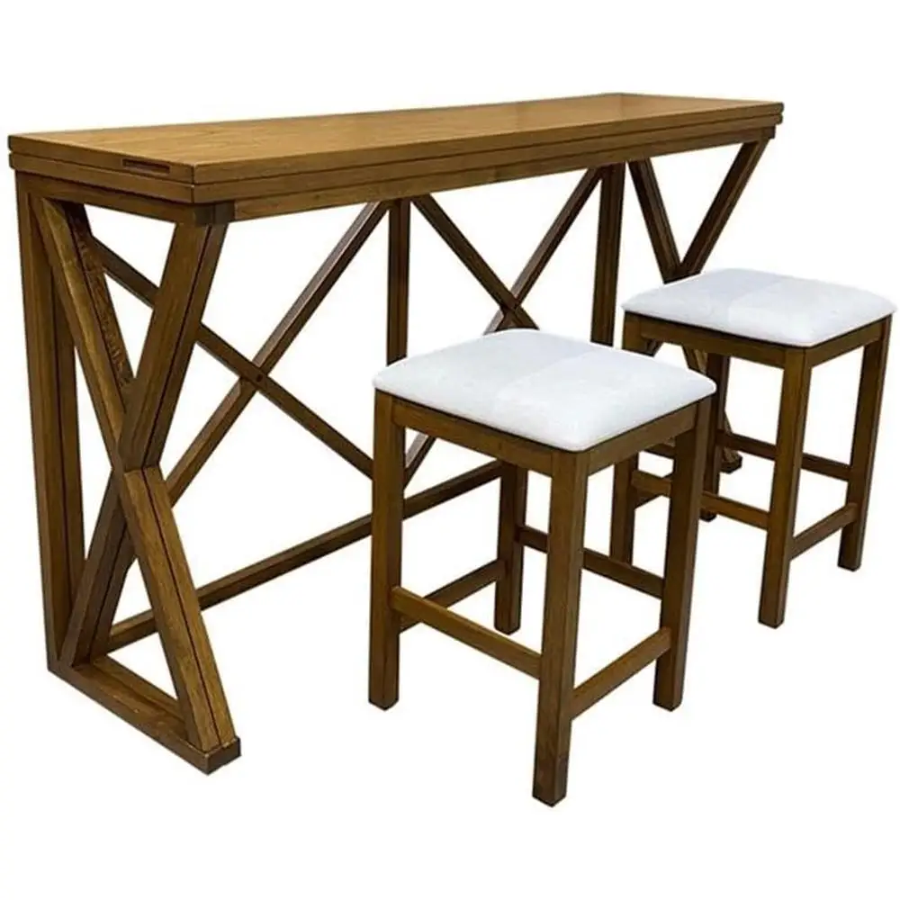 Flip Top Bar Table Wooden Console Desk Convertible Sofa Table Sturdy Construction Golden Oak Finish Multipurpose Design Home