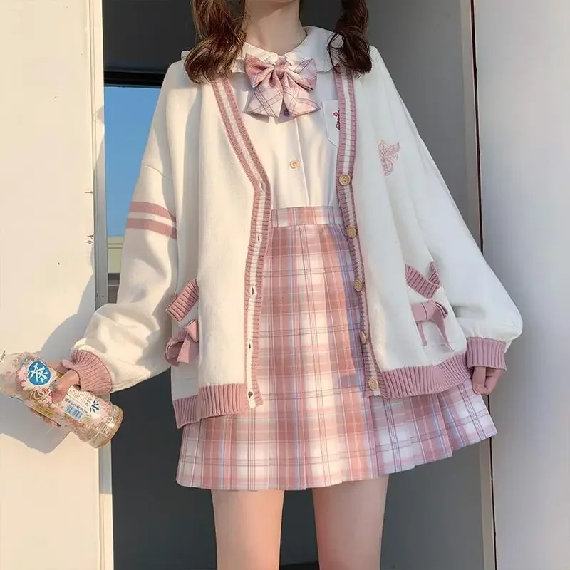 2025 Otoño Invierno mujer suéter suelto estilo japonés dulce cárdigan de punto bordado de gran tamaño Harajuku cárdigans femeninos lindos