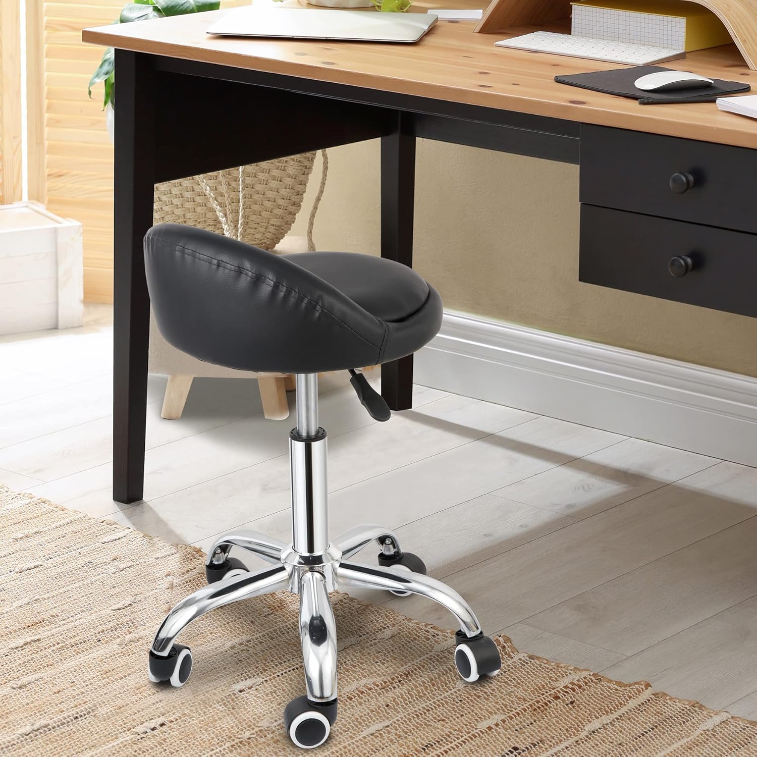 ローリングスツールスイベルサロンチェア調節可能な製図タトゥーオフィスマッサージ医療フェイシャルスパスツールPU付き