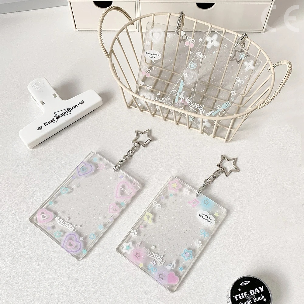 Graffiti colorido amor transparente glitter cartão manga três polegadas pequeno cartão tijolo mochila chaveiro pingente