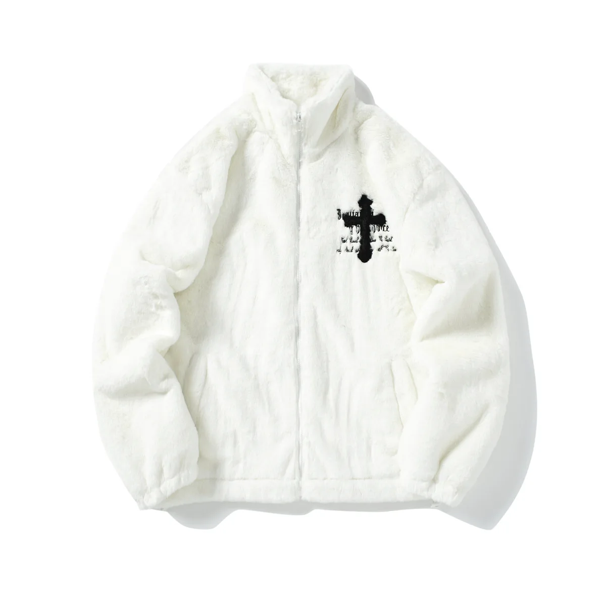 Amerikanischen Stil Neue Hip-hop Gestickte Jacke männer Imitation Kaninchen Fell Stehkragen Unisex Lose Baumwolle Jacke