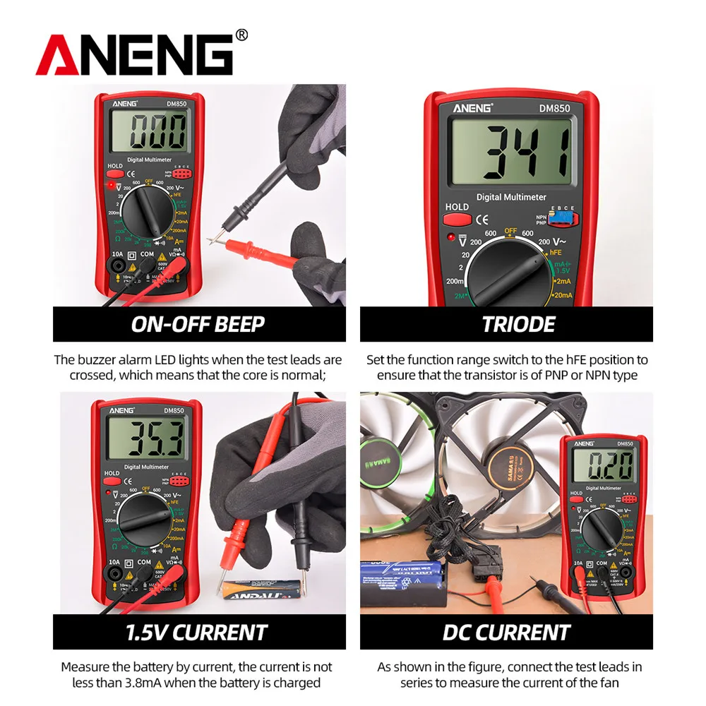 ANENG DM850 Automatisches professionelles Digitalmultimeter 1999, zählt Auto-AC/DC-Spannungsprüfer, Ohm-Strom-Amperemeter-Detektor-Werkzeug