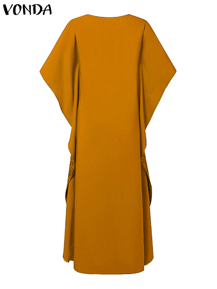 プラスサイズ 5XL 女性マキシロングドレス 2025 夏半袖パーティーサンドレス VONDA セクシーなプリント床長さの Vestidos ローブ