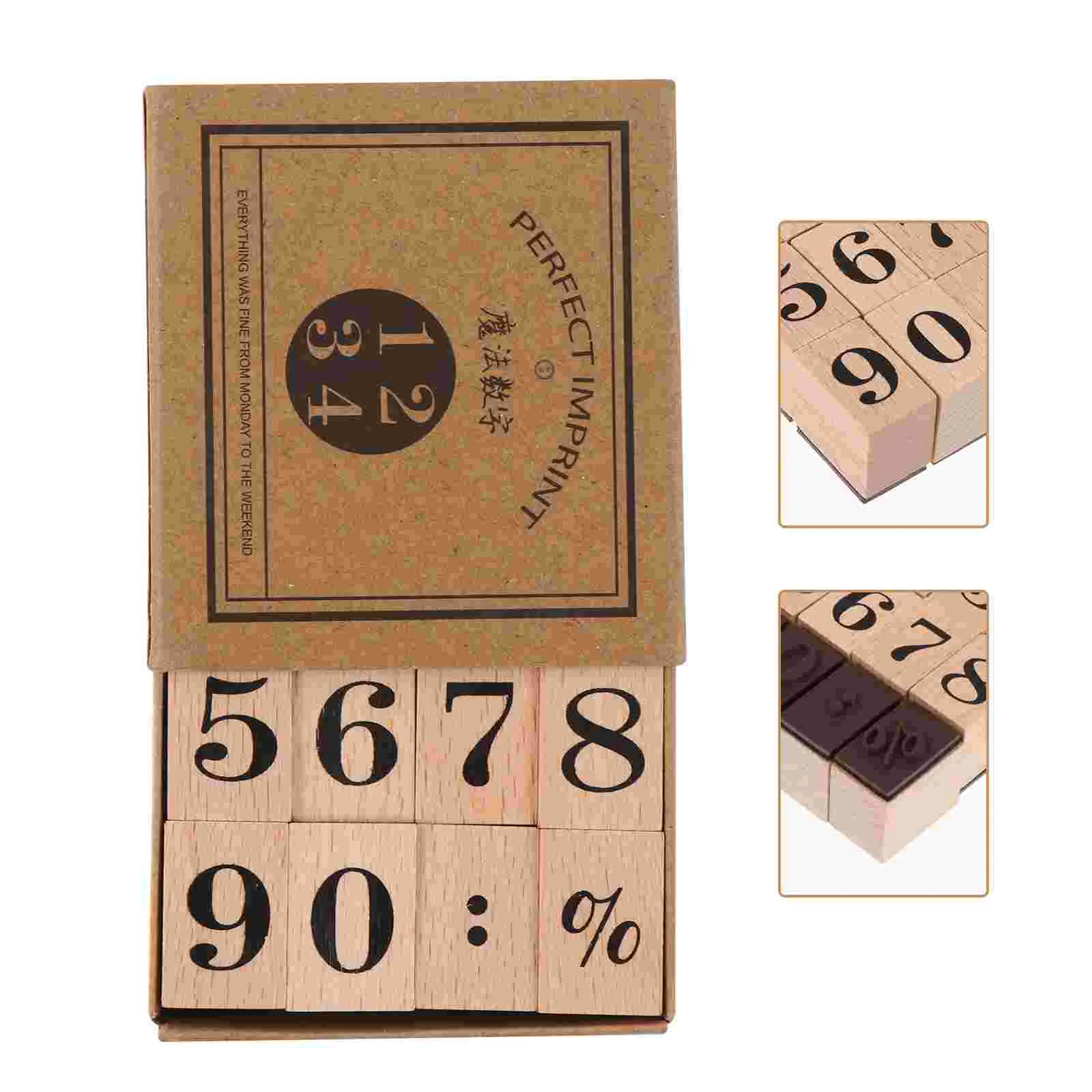 Wooden Stamp Set DIY Craft Planner Number Stamps Seal Flowers Garland for Decoration
