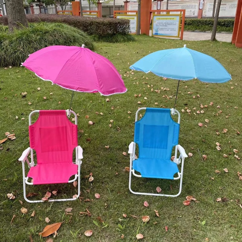 Venda quente crianças cadeira de praia com guarda-chuva metal tecido aço inoxidável conjunto mesa moderna e cadeiras de praia para crianças 	   c
