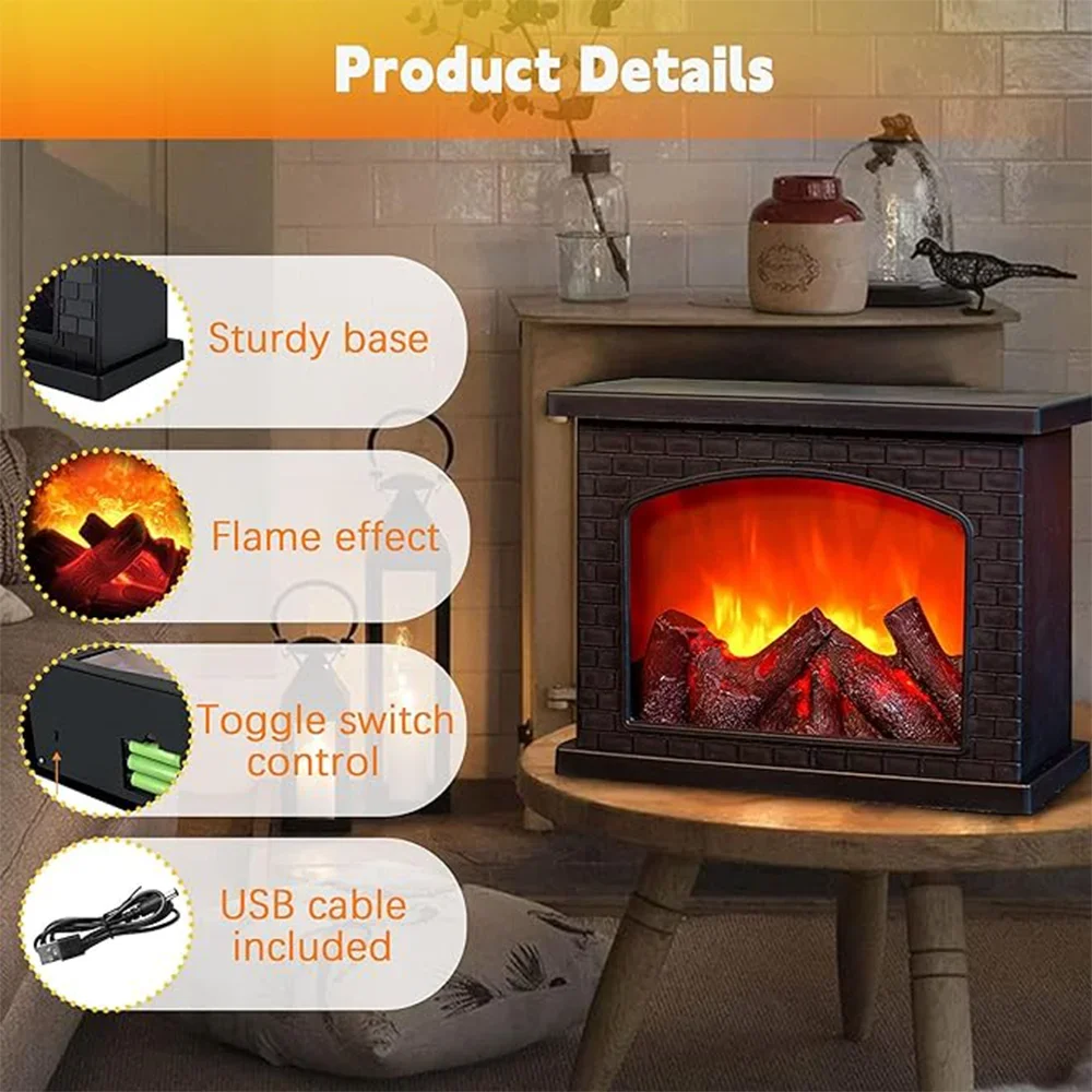 Portable Simulated Fireplace Lantern Decoration, Flame Effect, LED Fire Lamp, Indoor and Outdoor, Christmas Decorations