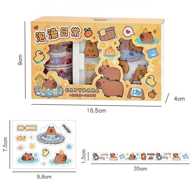 14 ピース/箱カピバラかわいい漫画ステッカー和紙テープギフトボックスセット DIY コラージュ素材ジャーナルスクラップブッキング子供文具ギフト