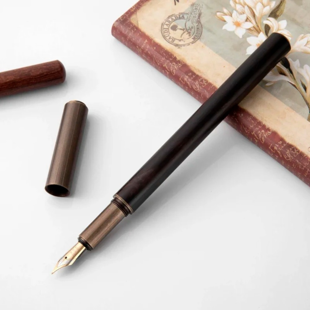 Luxo retro madeira bronze caneta fonte escritório negócios escrita arte caligrafia canetas de tinta 0.5mm escola estudante papelaria presentes