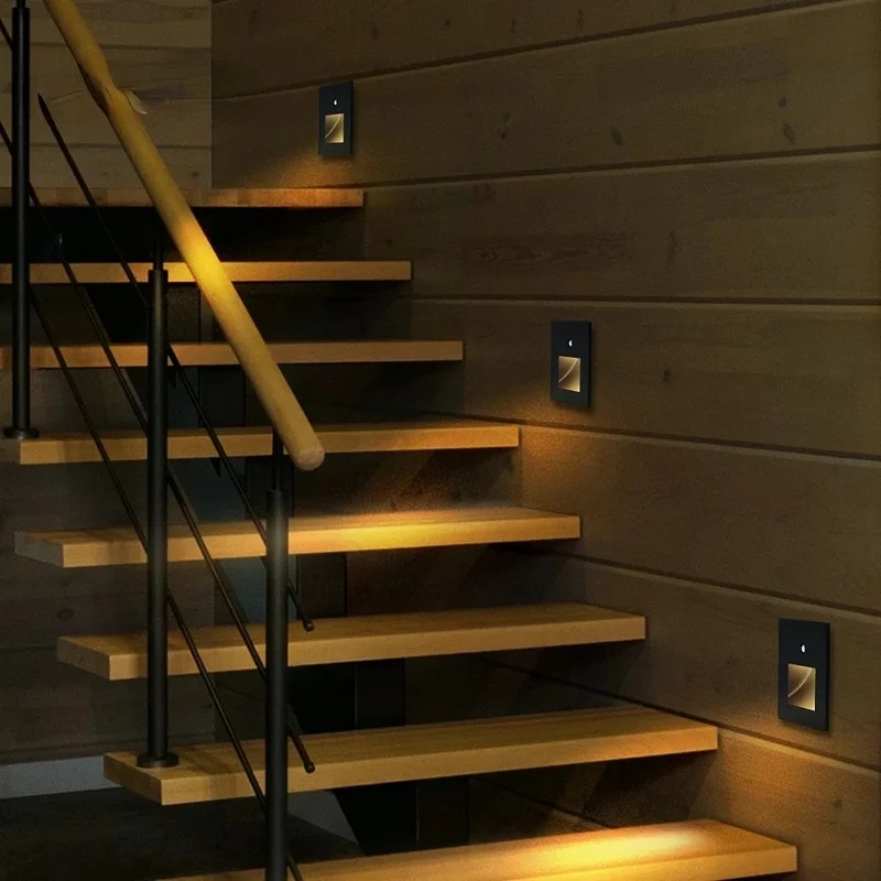 Sensor Detector de movimiento PIR, luz Led para escalera, lámpara con detección de movimiento humano infrarroja, escalones empotrados, escalera, decoración de dormitorio
