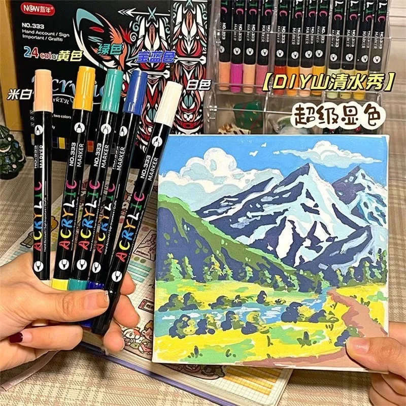 プロのアート用途 48 色のアクリルペイントマーカー、デュアルチップファインとブラシチップペン、石、木材、書道に適しています