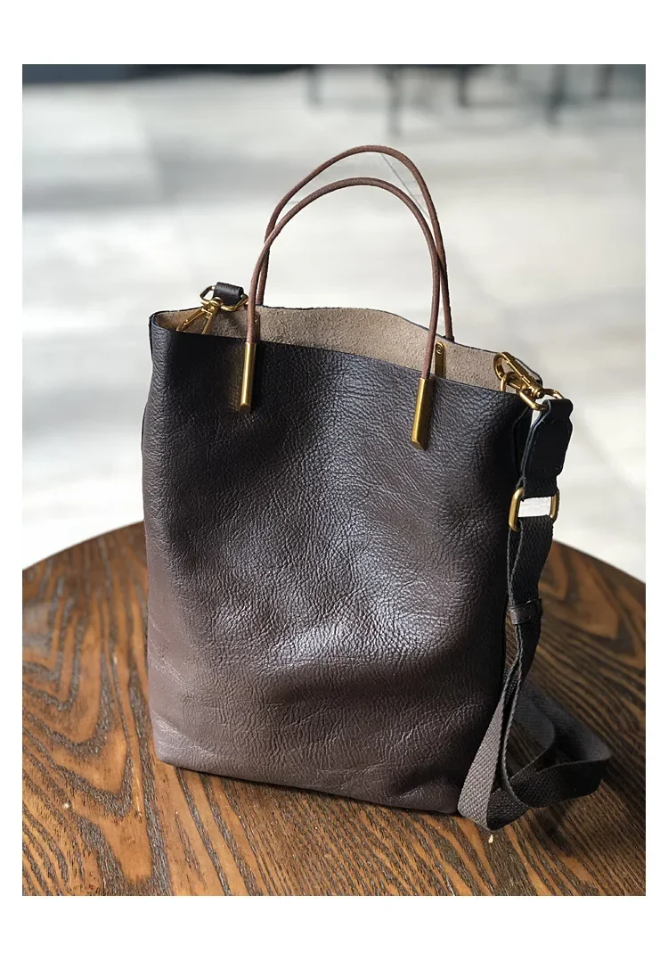 Tas tangan kulit asli wanita, tas bahu, tas komposit serbaguna, tas kulit sapi lembut alam Retro, baru