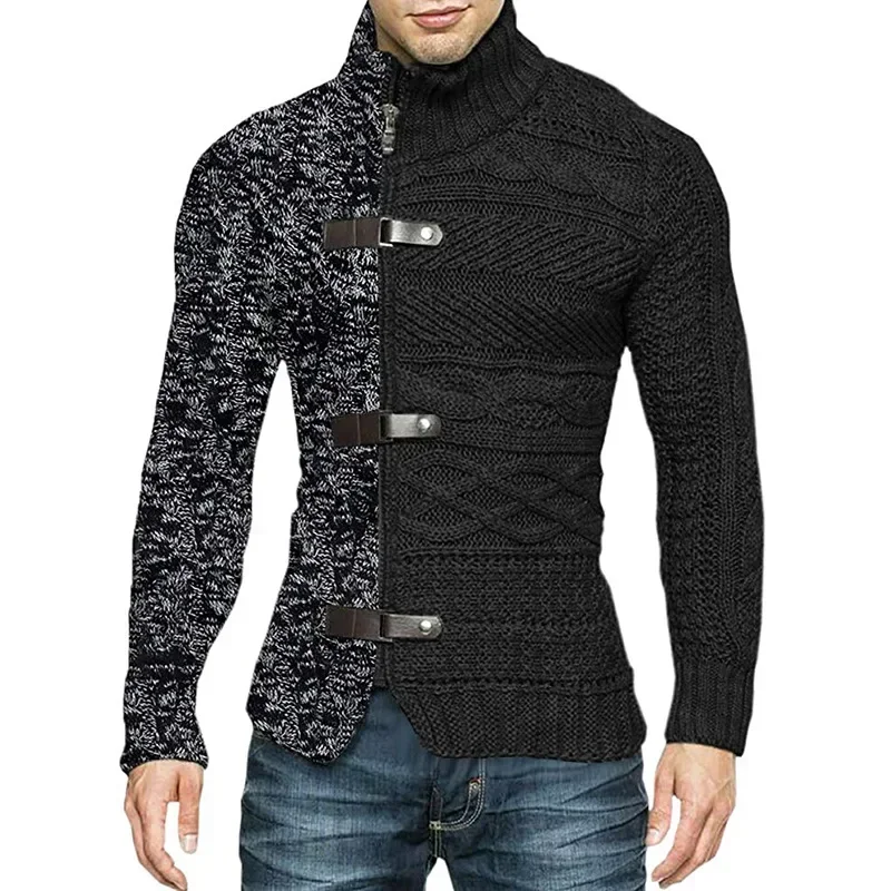 Herbst Winter Herren Pullover Patchwork Roll kragen Strickjacke Mann lässig gestrickt Slim Fit Langarm Mode Pullover Oberbekleidung