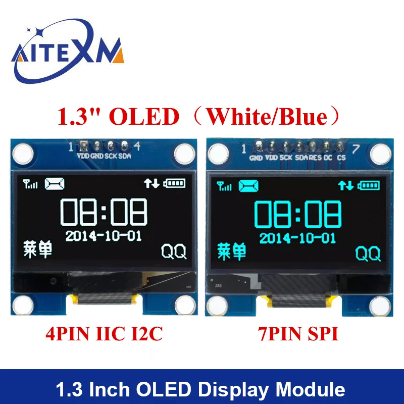 Módulo OLED de 1,3 polegadas SPI/IIC I2C Comunicar cor branca/azul 128X64 Módulo de exibição LED LCD OLED de 1,3 polegadas Módulo OLED de 1,3"