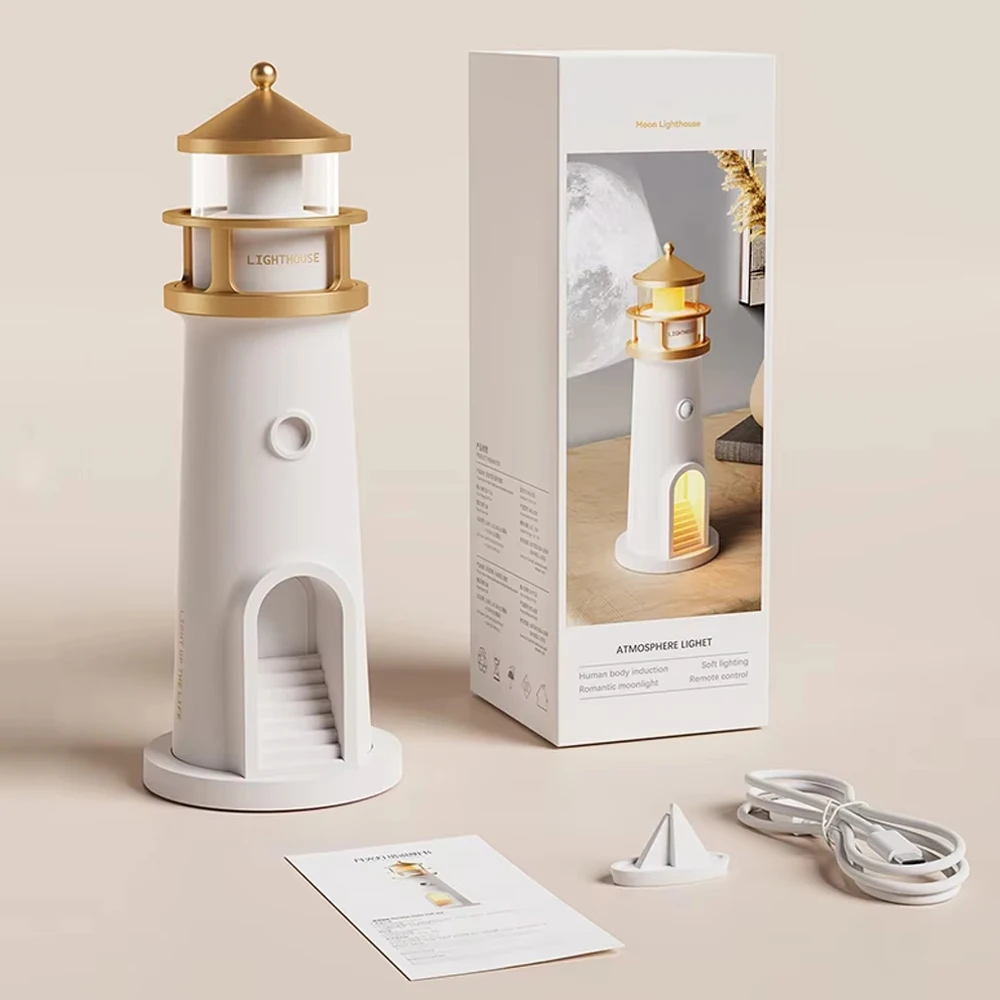 Mond Projektion Leuchtturm Nachtlichter Bluetooth Musik Wiedergabe Motion Sensor Desktop Dekor Nachtlichter Weihnachts geschenk
