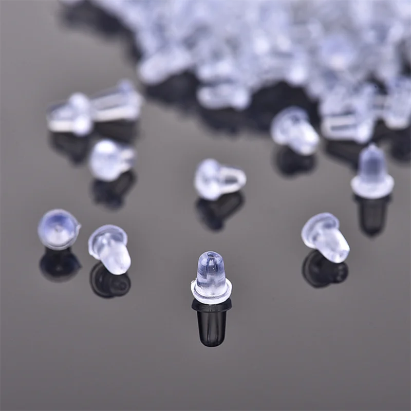 100 unids/lote, pendientes de goma de silicona suave transparente, tapón de bala de seguridad, accesorios de joyería de goma, piezas DIY, taponamiento de oreja