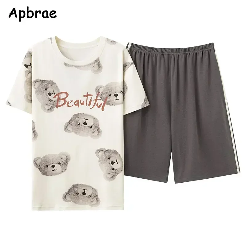 Nuevo Pijamas de verano con cuello redondo para hombre, ropa de dormir tejida de algodón con estampado de perro Kawaii para hombre, conjunto de Pijamas informales de ocio 3XL