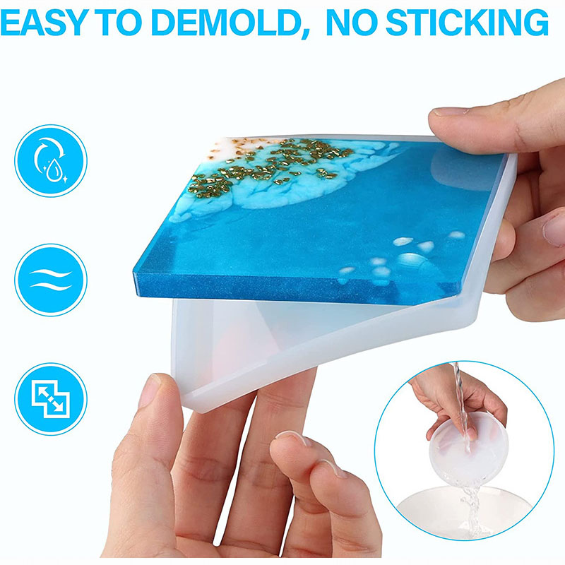 ถาดรองแก้วสี่เหลี่ยมทรงกลมทำด้วยมือแม่พิมพ์ซิลิโคนถาดรองแก้วกาแฟทำมือถาดงานฝีมือทำอีพอกซี่แผ่น sloki kaca ไวน์แม่พิมพ์การหล่อ
