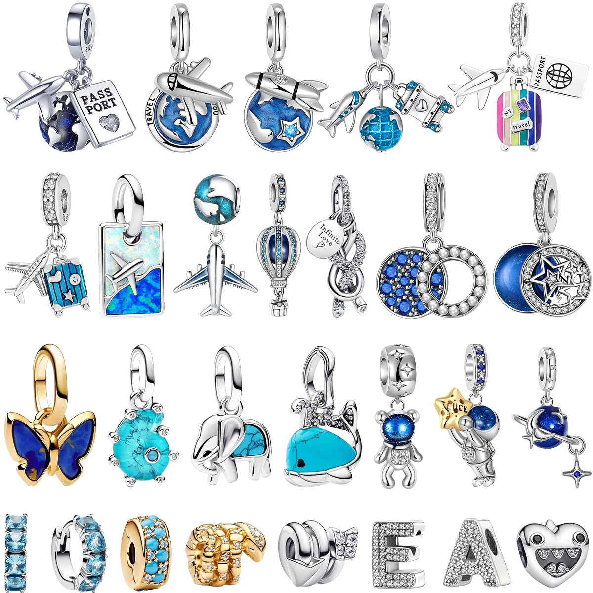 Moda avião viagem terra encantos 925 prata esterlina planeta astronauta brincos contas caber pulseiras originais finas jóias diy