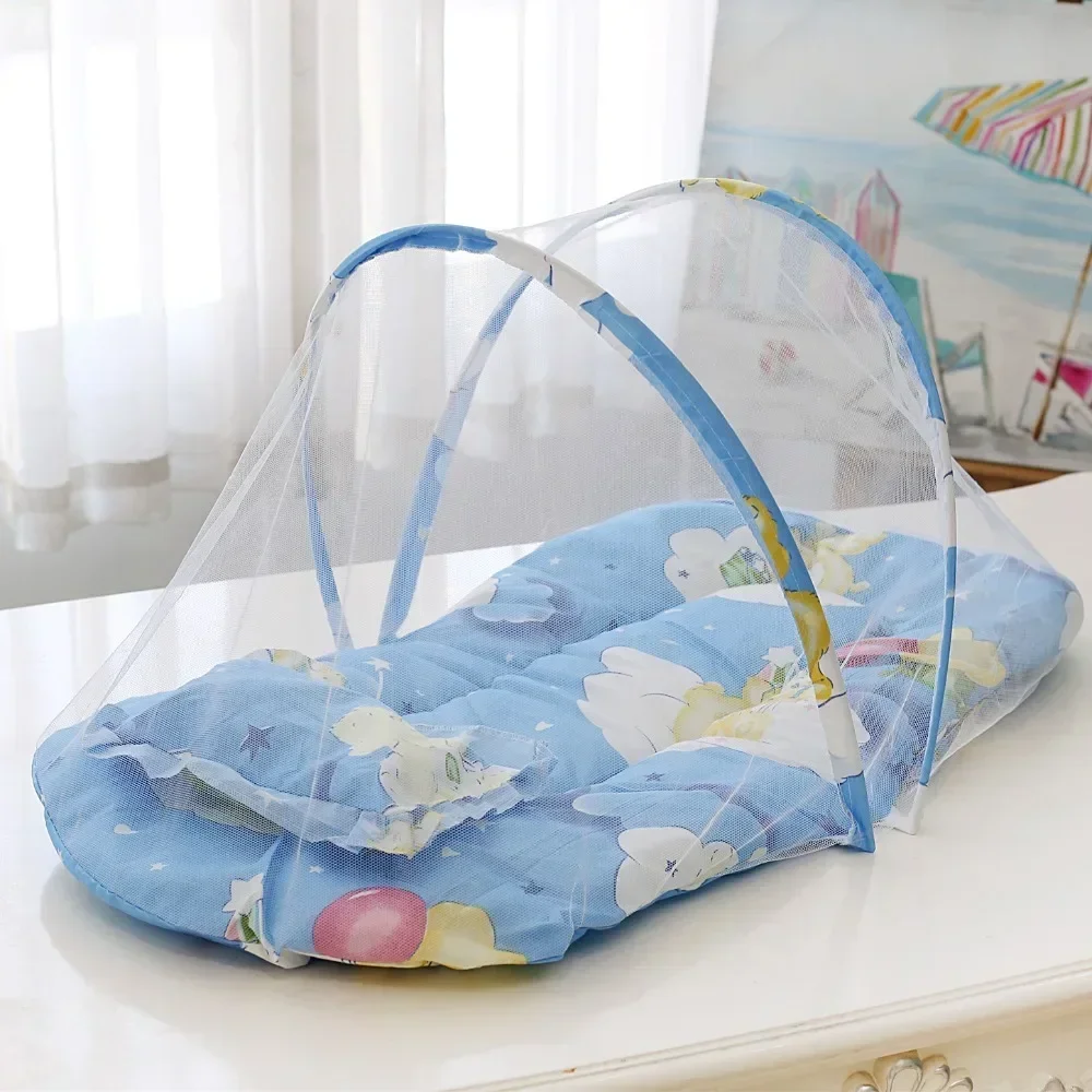 Portable Baby Crib Mosquito Net – Foldable Anti-Mosquito Mesh with Soft Cushions & Pillows for Infant Beds