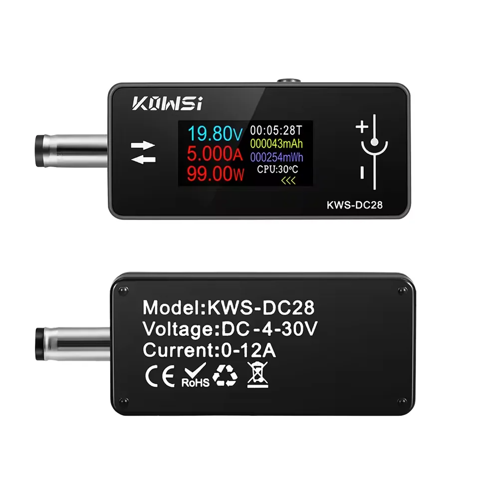 KWS-DC28 Pantalla Digital TFT HD de 0,96 pulgadas, amperímetro de voltaje CC, medidor de potencia, probador de carga de teléfono móvil, Detector, herramienta de electricista