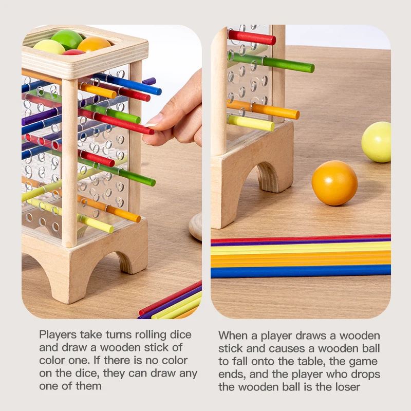 Wooden Stick Board Game Parent Child Interaction Montessori Wooden Toys, 4-sided Acrylic Cylinder Game, Stick Picking Game