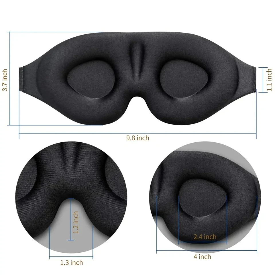 Máscara de ojos 3D ajustable adecuada para hombres y mujeres sin presión en los ojos Máscara de ojos transpirable y que bloquea la luz Negro