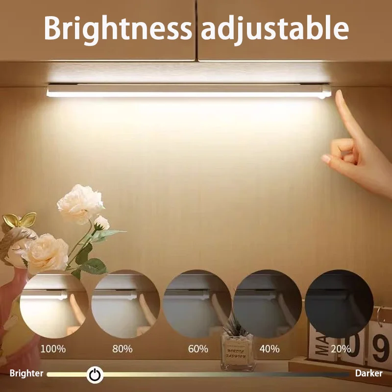 Luz LED con Sensor de movimiento, luz nocturna LED inalámbrica tipo C, luz recargable para armario, lámpara de armario, retroiluminación de escalera para cocina