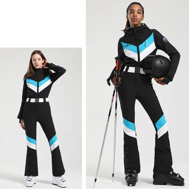 スリムフィットスキースーツ女性用、屋外ワンピースジャンプスーツ、防風および防水セット、スノーフィールドウェア、ウィンターオーバーオール、2019