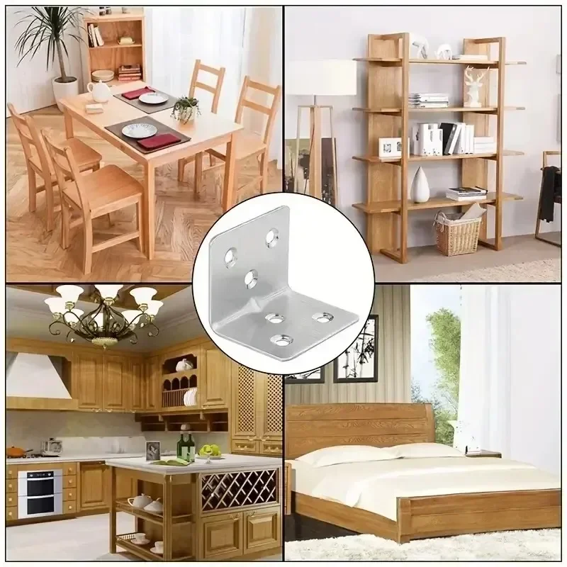 50/10PCS Universal Stainless Steel Corner Bracket 90 Degree Right Angle Fixed Bracket Wood Furniture Bedframe Cabinet Accessorie