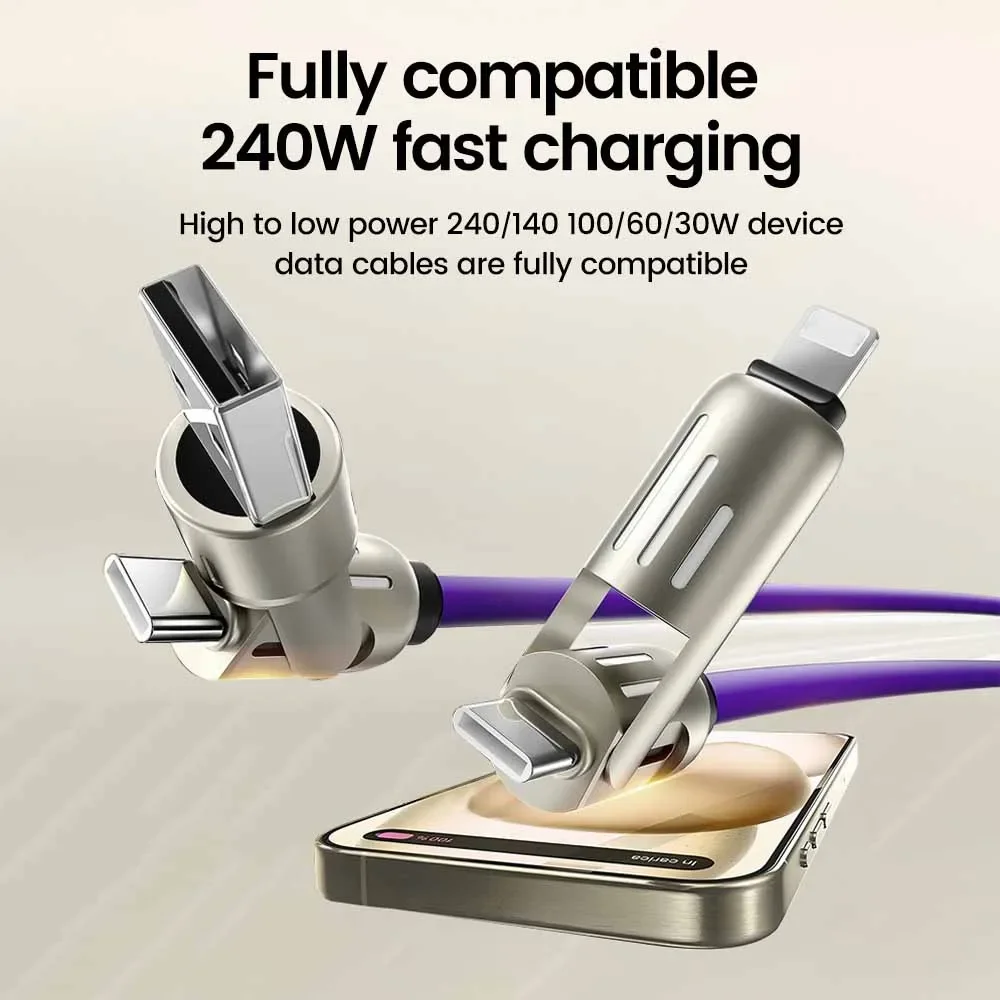 4 w 1 240W USB typu C Silikonowy kabel do szybkiego ładowania 5A USB typu C do Lightning Super szybki kabel do ładowania danych dla iPhone 15 Xiaomi