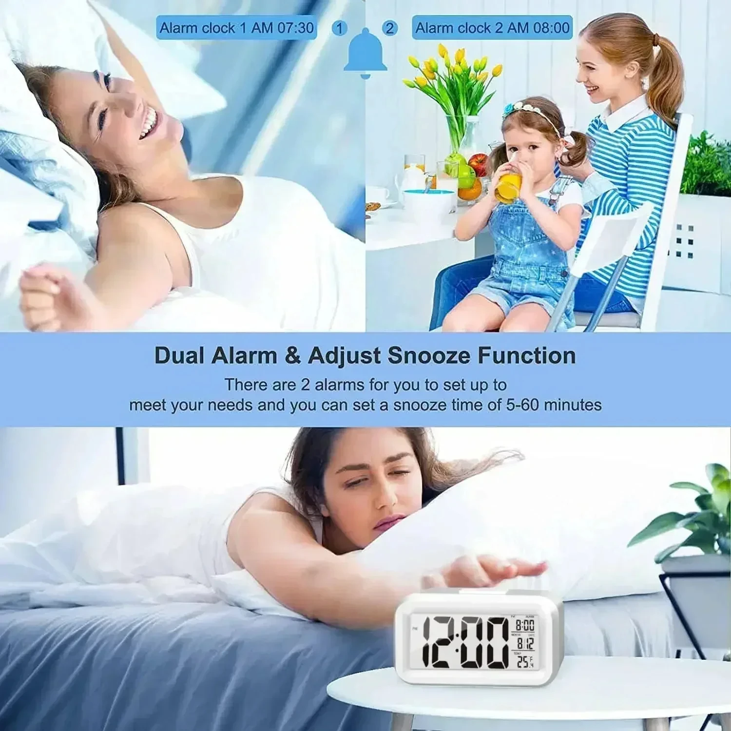 LED Digital Wecker Hintergrundbeleuchtung Snooze Daten Zeit Kalender Desktop Multifunktions Elektronische Hintergrundbeleuchtung Tischuhr