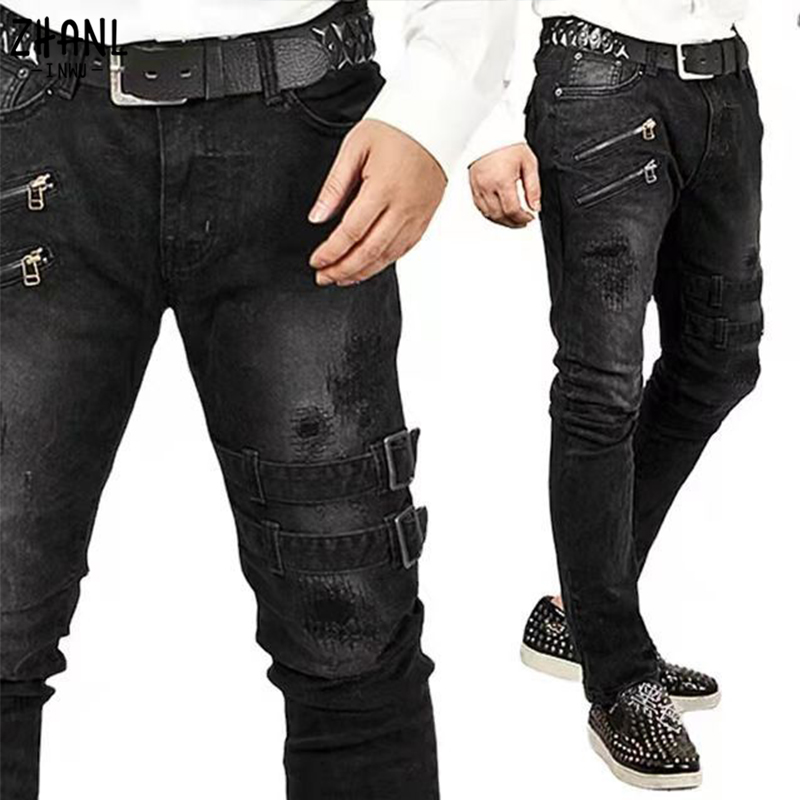 Pantalones vaqueros rectos de talla grande para hombre, pantalones vaqueros de novio para primavera y verano, ropa de calle con cremalleras ajustadas, pantalones vaqueros largos Cacual en 3 colores