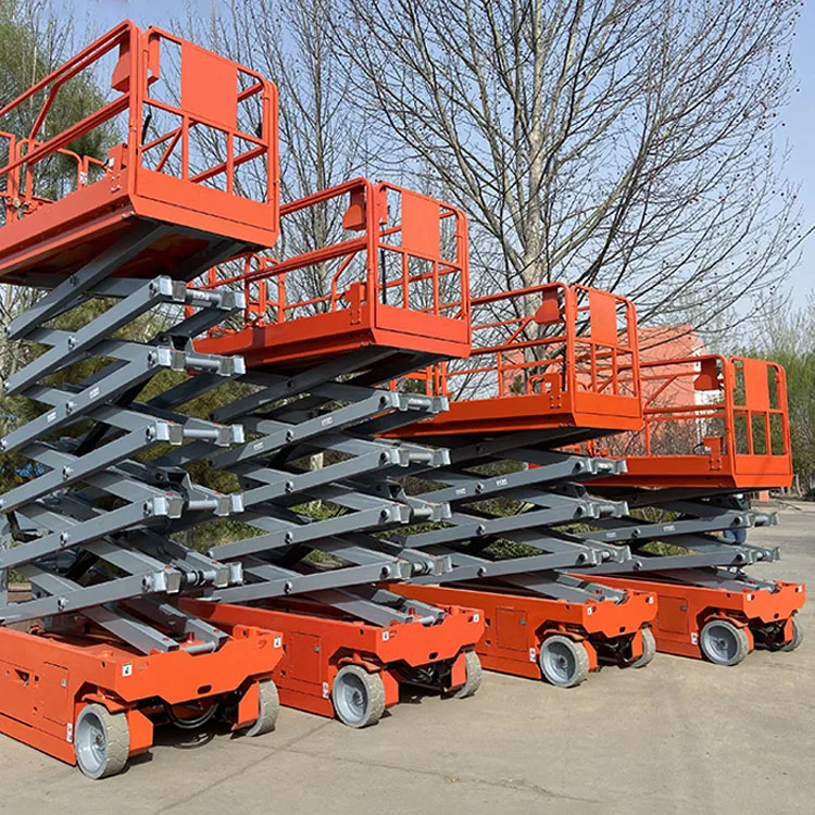 Plataforma de trabajo aéreo, plataforma elevadora de tijera hidráulica autopropulsada de 320kg y 350kg, mesa elevadora de escalera eléctrica