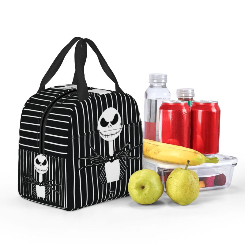 Fiambrera aislante personalizada de película de terror navideña Tim Burton para mujer, bolsa de almuerzo térmica reutilizable con diseño de calavera de Halloween