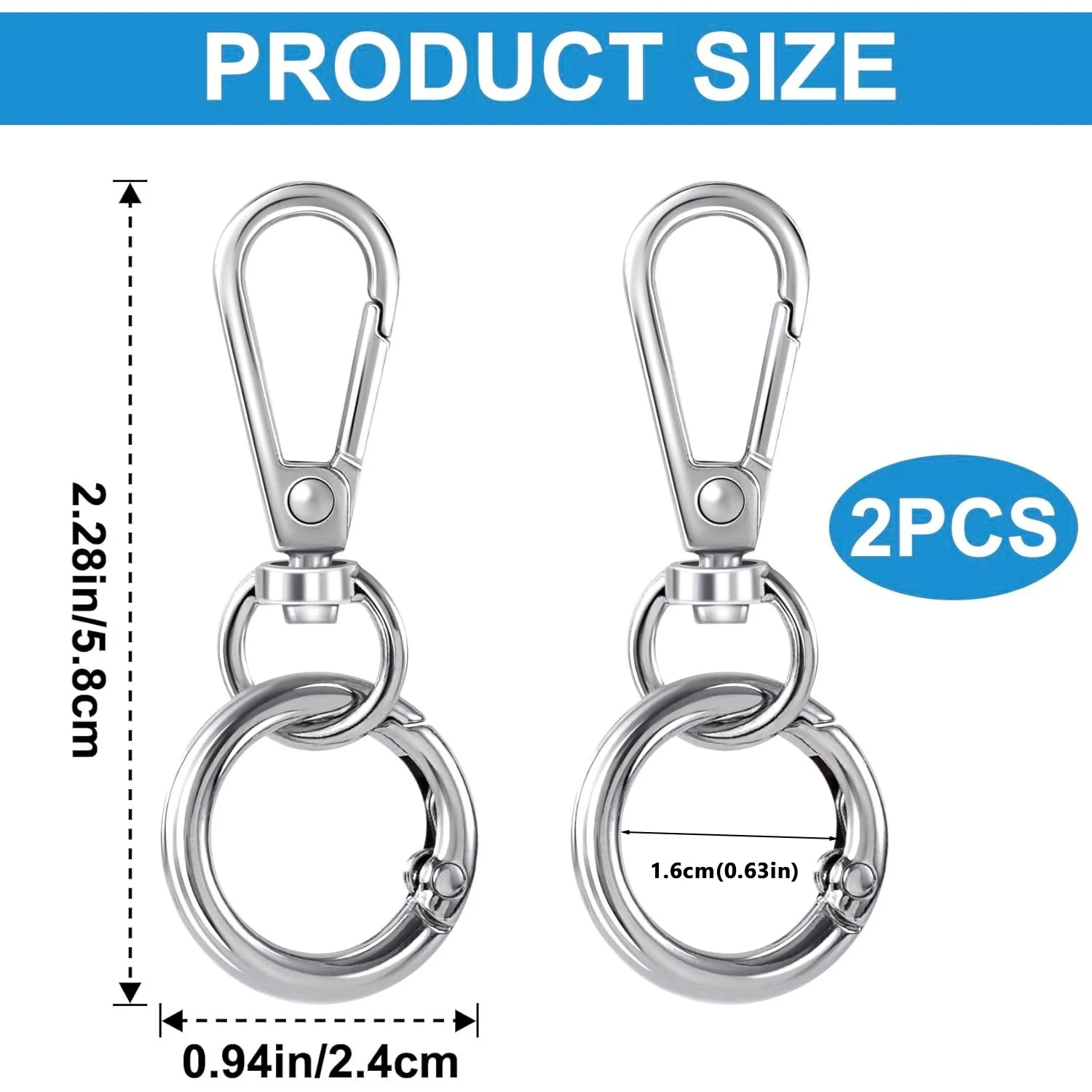 2 ชุดคลิปหนีบหมุน,โลหะหมุน Snap Hooks, คู่เปิดคลิปพวงกุญแจพร้อมพวงกุญแจสําหรับงานฝีมือ DIY Lanyard ทํา