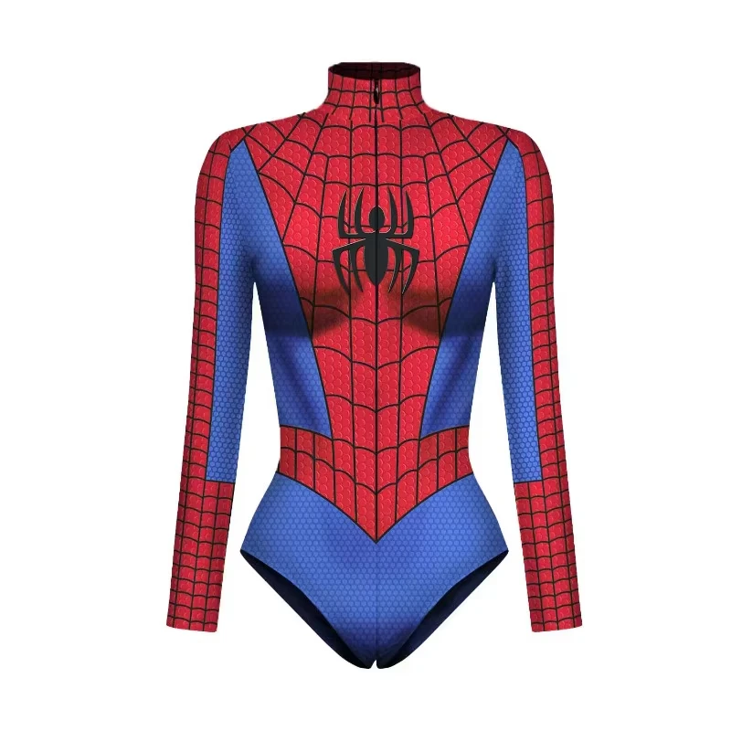 スーパーヒーロースパイダーマンボディスーツ女性のためのキャプテンアメリカコスプレ 3D プリント長袖水着大人のハロウィンカーニバル衣装