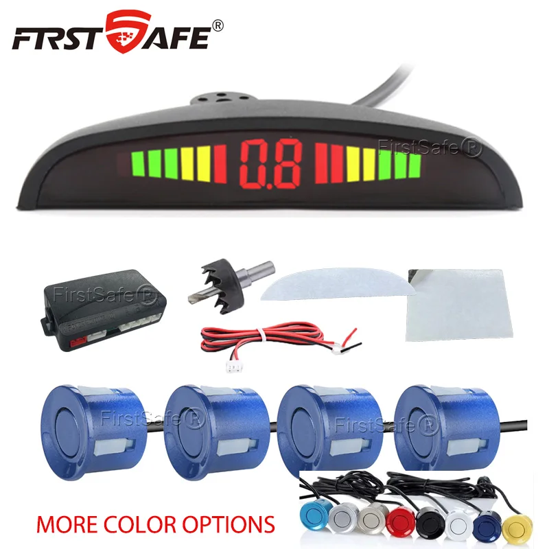 FirstSafe Factory Автомобильный светодиодный датчик парковки, 4 датчика, 22 мм, подсветка дисплея, комплект обратного радара, система монитора 12 В, 13 цветов