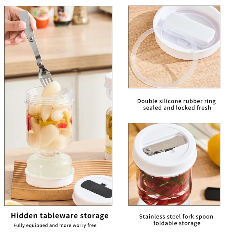 BABQ Pickle Container Jar Easy Kimchi Wet Dry Separation Leak-Proof Lid Canned Pears Olive Pineapple Pickled Cucumber