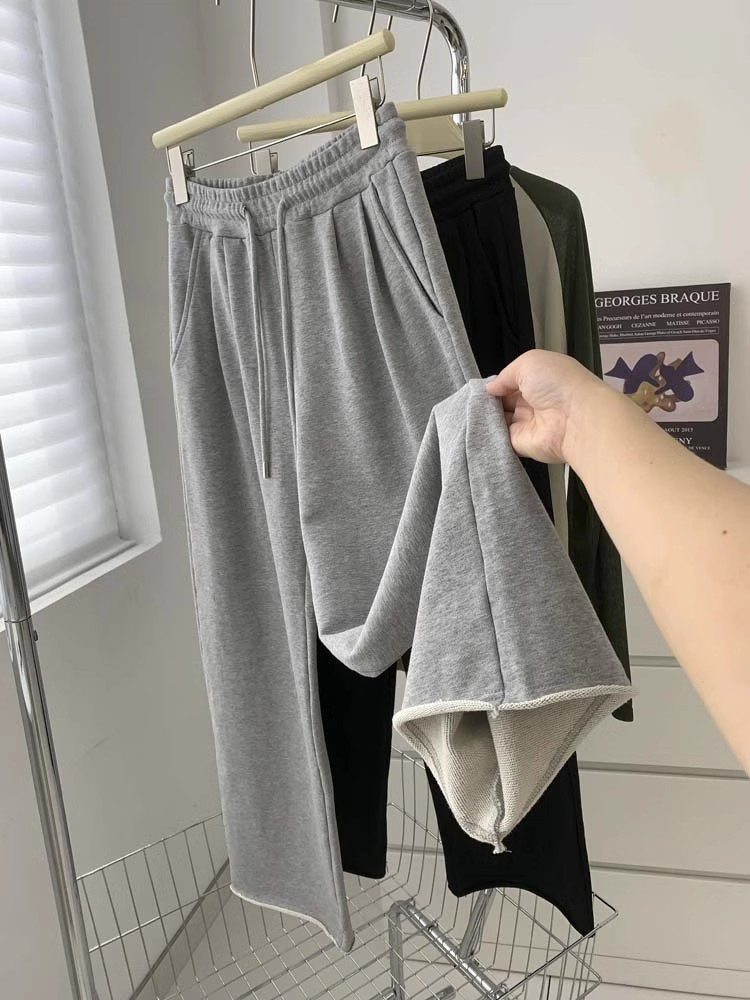 Harajuku Sle Loose Wide Leg Casual Sweatpants Women's Autumn Winter New Roll up Sensation Floor Length Pants Drawstring Str...