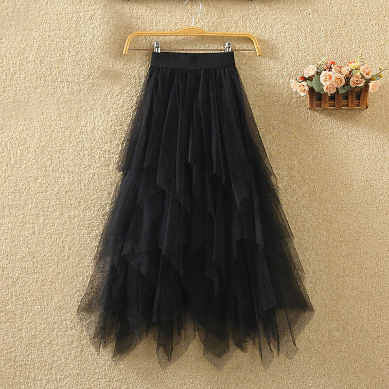 Langer Tüllrock für Damen, modisch, 2023, Frühling, Sommer, hohe Taille, plissiert, Maxirock, weiblich, rosa, weiß, schwarz, Schulrock