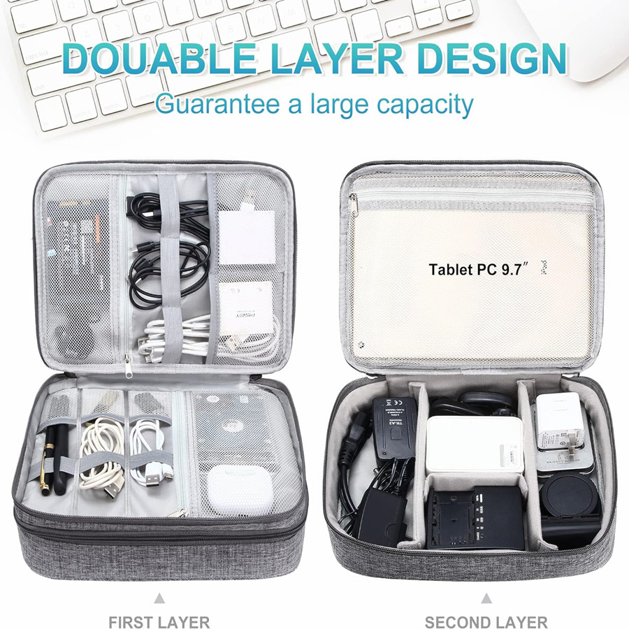 Portable Electronics Organizer Bag Zipper Case for Data Cables Charger Hard Drive