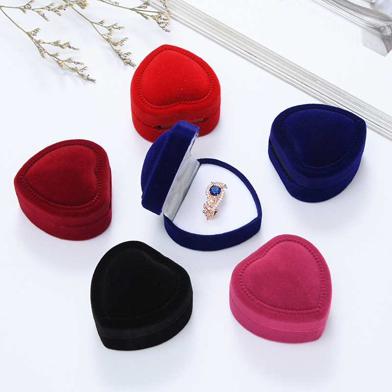 Color Corduroy Heart-shaped Jewelry Box Single Ring/ Necklace box Velvet Jewelry Boxes and Packaging