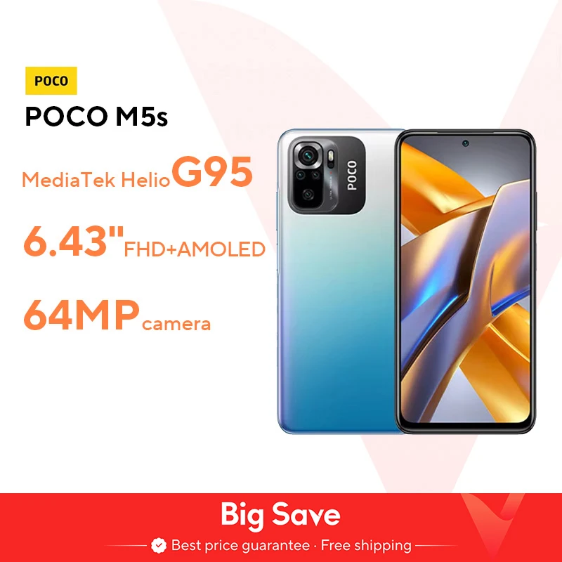 【FR Warehouse】POCO M5s versione globale 8GB 256GB MTK G95 Octa Core 64MP AI Quad Camera 6.43 "AMOLED Dotdisplay 33W ricarica NFC