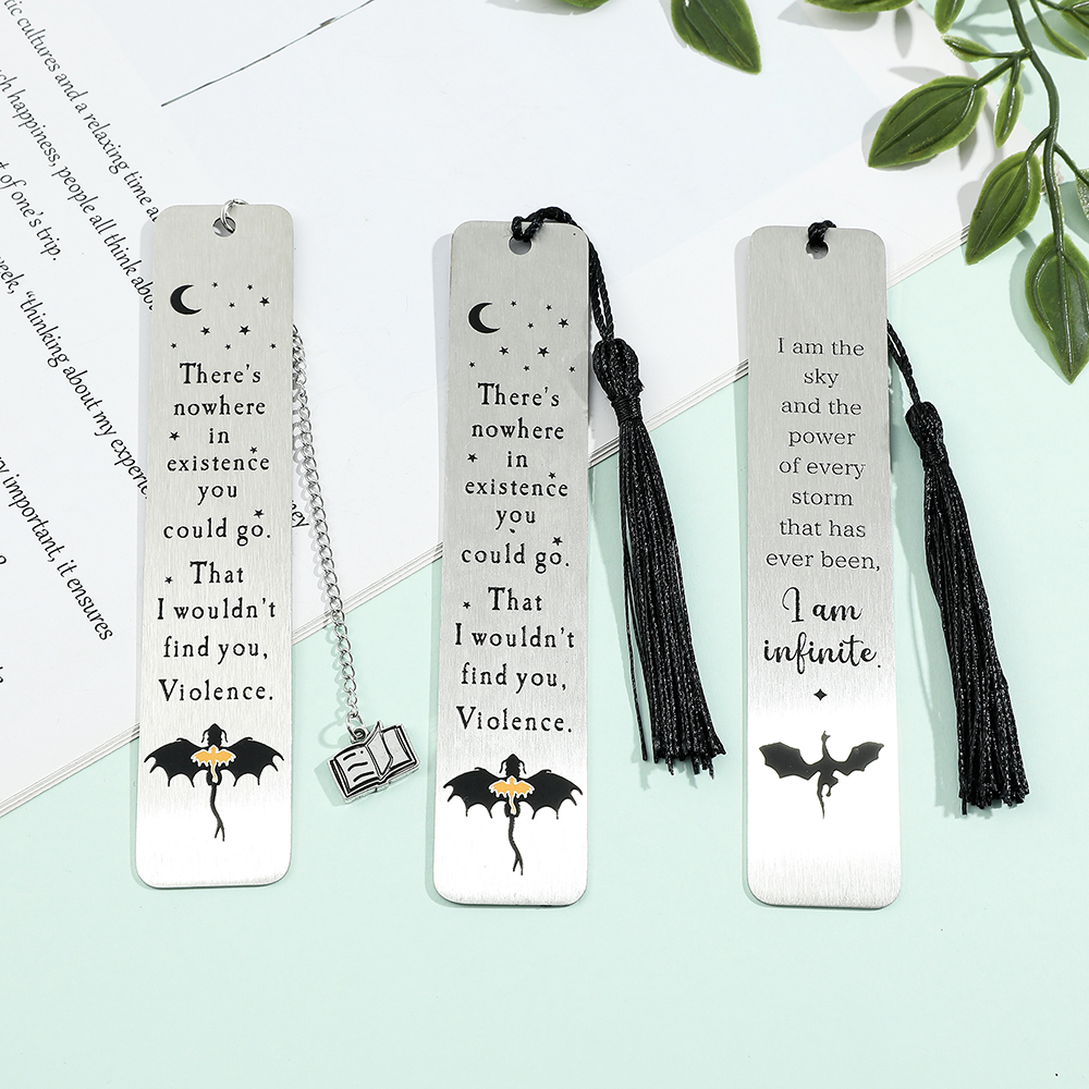 Marcapáginas de la cuarta ala, marcapáginas de historia del Caballero Dragón, marcapáginas colgante de acero inoxidable, marcapáginas de dragón gótico
