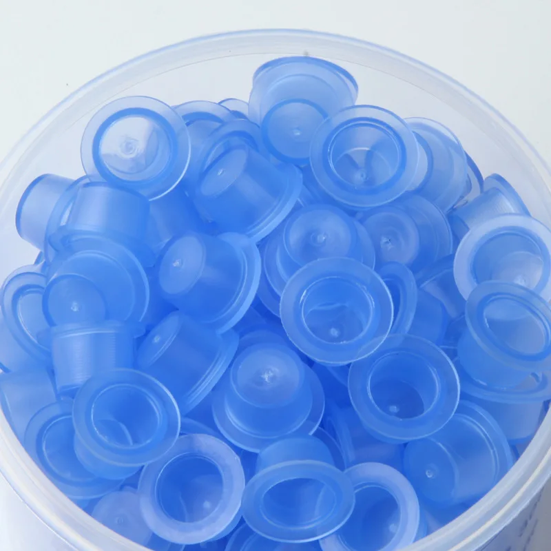 100 Uds. Taza de tinta de tatuaje transparente azul Microblading desechable de silicona suave contenedor de pigmento de maquillaje permanente soporte de almacenamiento