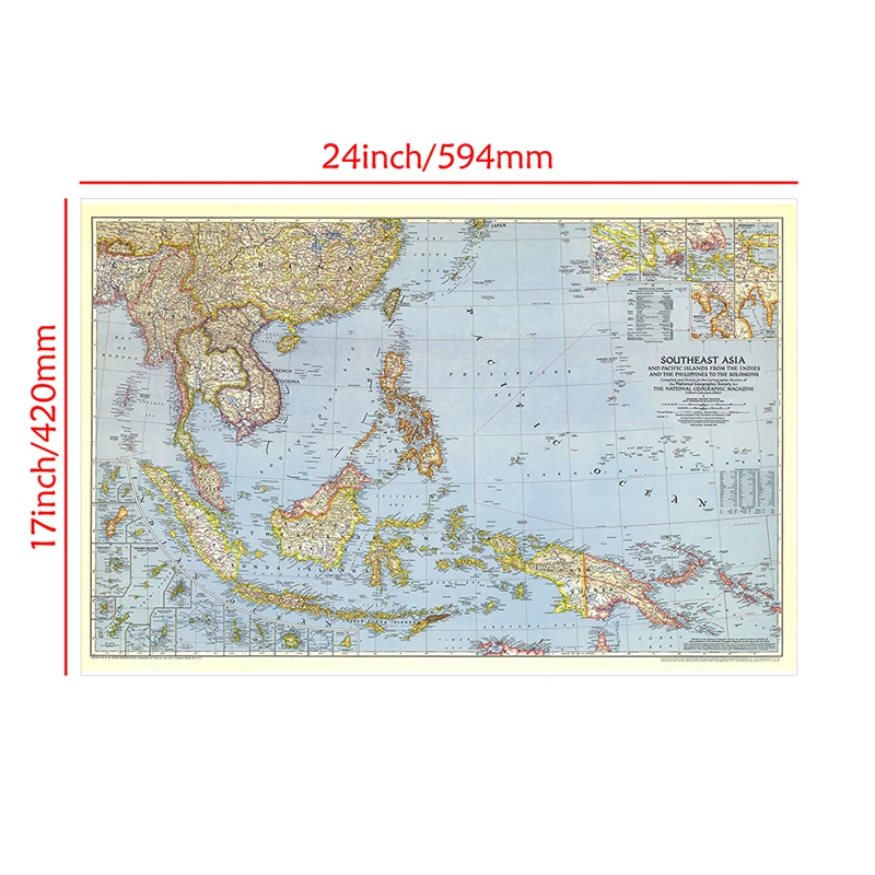 A2ขนาด World แผนที่รายละเอียดเอเชียตะวันออกเฉียงใต้1944โปสเตอร์แผนภูมิ Retro กระดาษคราฟท์กระดาษแผนที่ World อุปกรณ์สำนักงาน