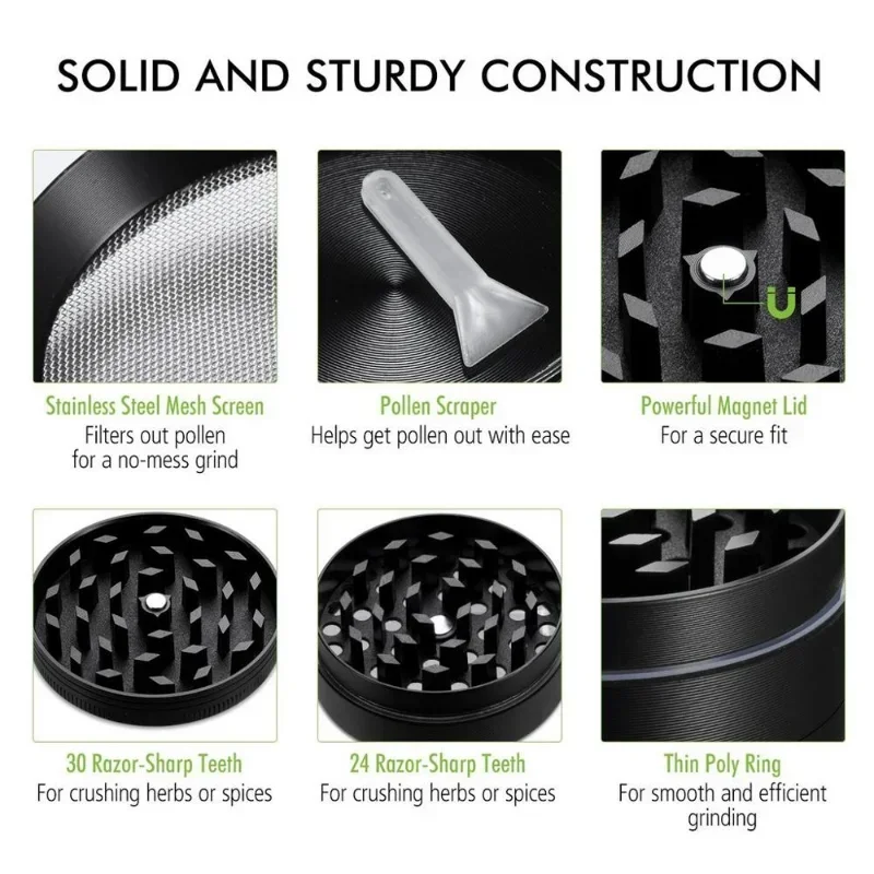 Moinho de ervas de liga de zinco de 1,6 polegadas, 4 camadas, manual, triturador de especiarias, tabaco, cigarro, canapa, acessórios para fumar, ferramenta de cozinha